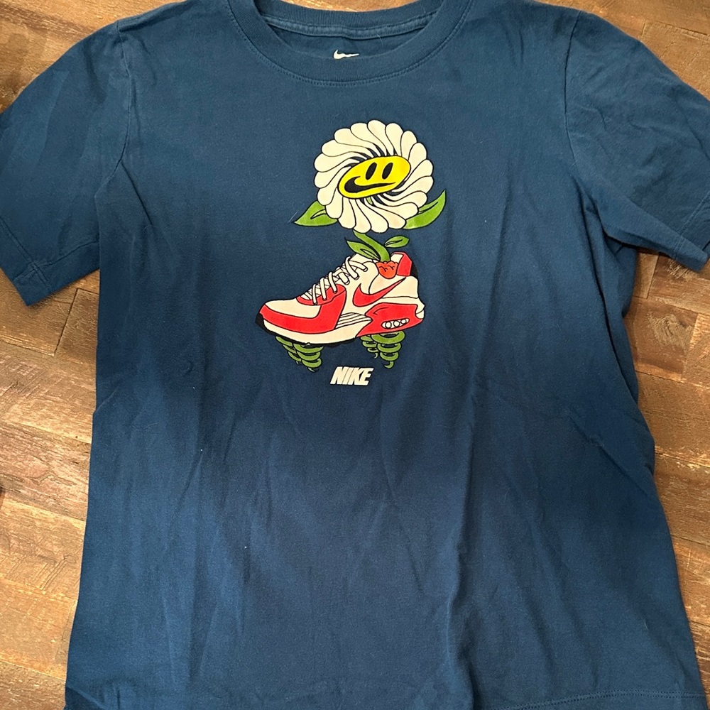 Nike Kids Blue T-Shirt with Red Sneaker Flower Graphic
